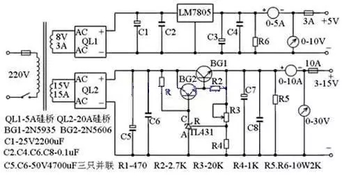 10A3~15V穩壓可調電源電路圖